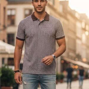 H&M Jacquard Polo Shirt brown and white